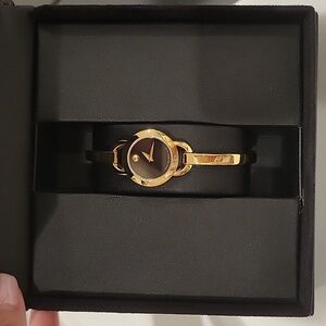 MOVADO Rondiro Black Dial Yellow Gold PVD Women's Watch 0606888 NWOT